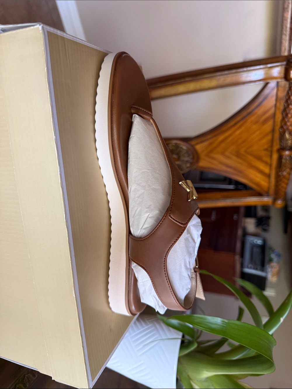 Michael Kors Brown Leather MK Logo T-Strap Sandal - Picture 5 of 5